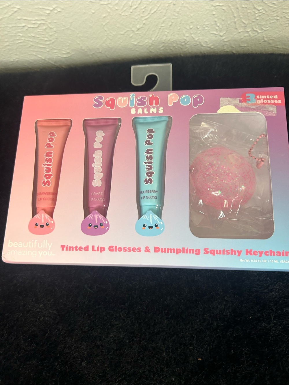 Squish Pop Tinted Lip Gloss Trio with Pink Squishy Keychain